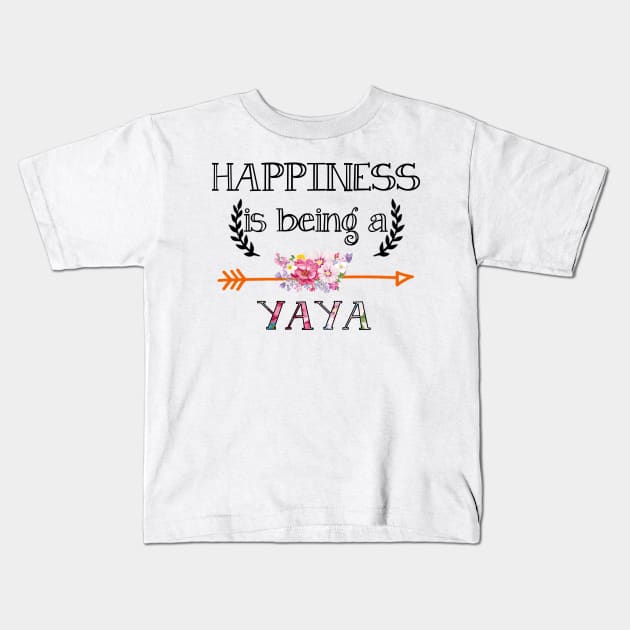 Happiness is being Yaya floral gift Kids T-Shirt by DoorTees